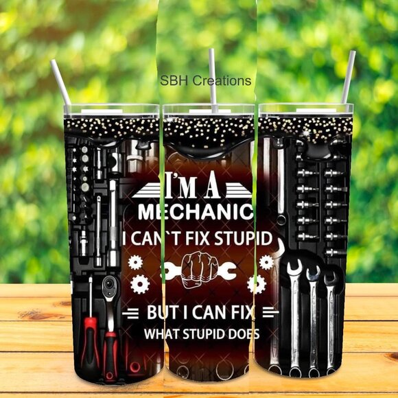 1-new I'm a Mechanic i can't fix ..Insulated Tumbler with sliding lid /2 straws - Picture 1 of 1